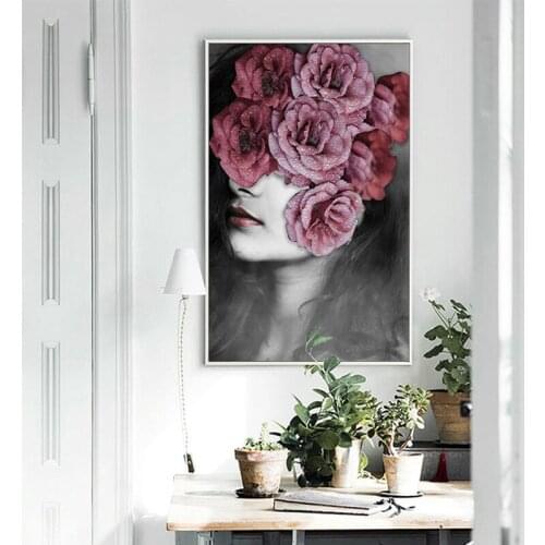 GOODECOR fashion flower girl canvas painting for living room modern wall art nordic poster printing home decoration