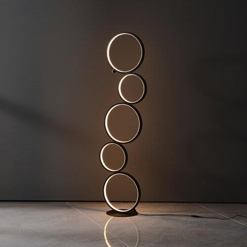 Nordic Led Ring Floor Lamp Minimalist Living Room Bedroom Bedside Desk Standing Home Decor Indoor Lighting Fixture Black White