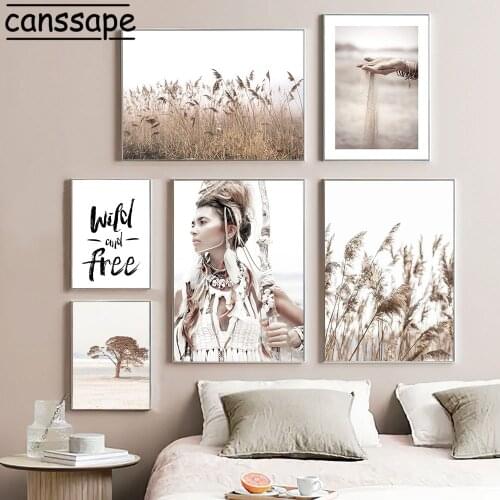 Nordic Wall Art Canvas Painting Reed Tree Poster Natural Landscape Prints Holding Sand Posters Boho Wall Pictures Home Decor