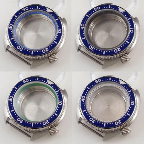 Stainless Steel BLIGER 45mm Automatic Watch Case fit NH35A NH36A Sapphire Crystal Rotating Bezel Blue Alloy Insert Screw Crown