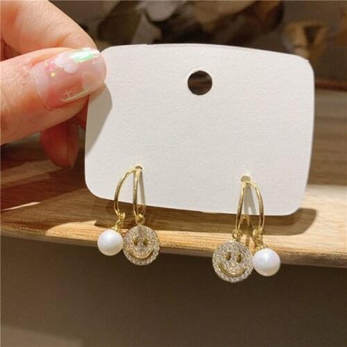 2021 New Fashion Korean Exquisite Micro-Inlaid Zircon Drop Earrings For Women Girl White Pearl Round Full Crystal Pendant Brinco