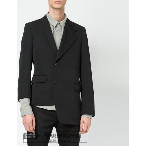 New trendy men women in Slim youth suit asymmetric autumn and winter suits stitching fake two-piece versatile coat shirt