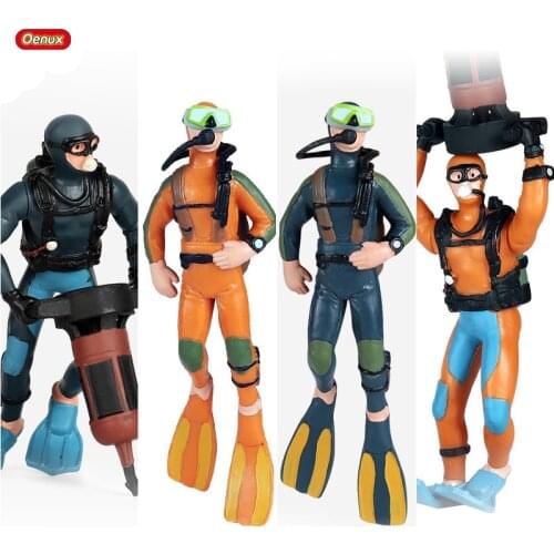 Oenux Aquarium Diver Model Ocean Animals Coral Crab Shark Turtle Squid Fish Action Figures Figurines Miniature Education Kid Toy