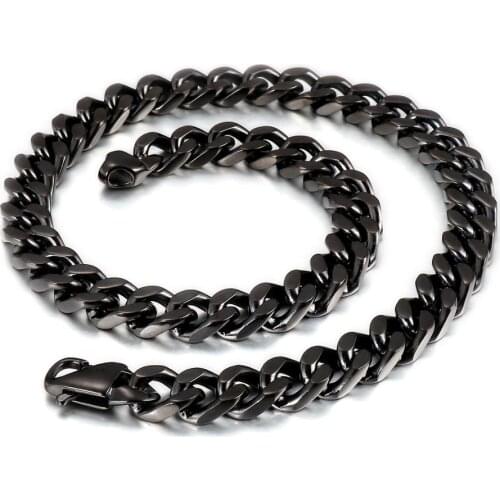 12mm 24 inch silver/ gold ack choose color stainless steel mens necklace cuban curb link chain Punk jewelry Cool clasp