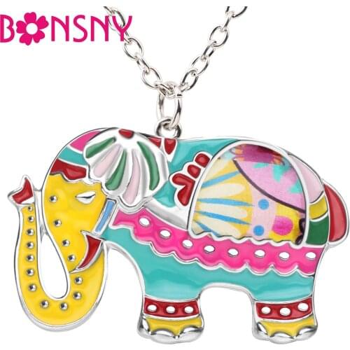 Bonsny Statement Enamel Alloy Elephant Necklace Pendant Chain Choker Anime Animal Jewelry For Women Girls Teens Accessories Gift