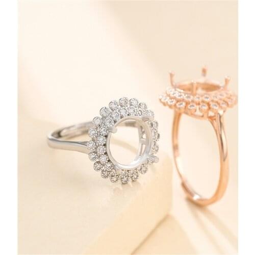Ring Blank for 3mm/4mm/5mm/6mm/7mm/8mm/9mm/10mm Round Cabochons Ring Setting Gold Plated 925 Silver Zircon Adjustable Ring