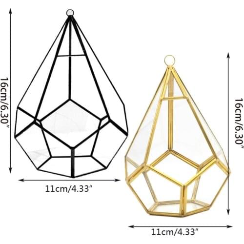R58E Hanging Glass Terrarium Modern Artistic Wall Tears Shape Diamond Geometric Polyhedron Air Plant Holder Desk Planter DIY Pot