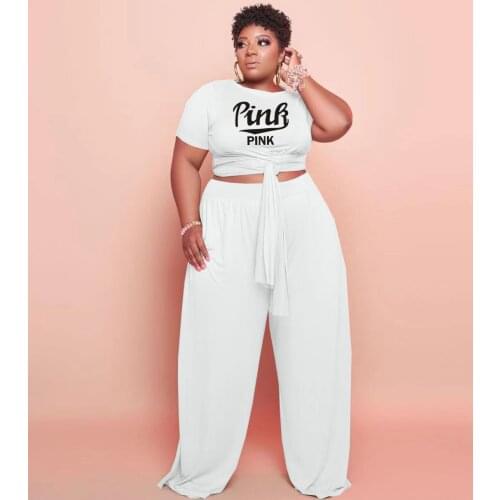 RMSFE 2021 Womens Short Sleeve Round Neck Fashion Casual Large Print Loose Pants Two Piece Set