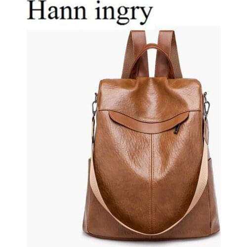 HANN INGRY 2021 Durable Multi Function Anti-theft Quality Leather Backpack Women Casual Large Capacity Travel Shoulder Bag H166D