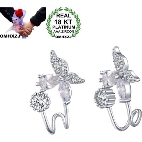 OMHXZJ Wholesale European Fashion Woman Girl Party Wedding Gift Butterfly AAA Zircon 18KT White Gold Clip Earrings EA478