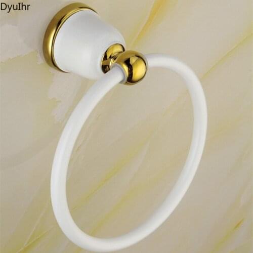 DyuIhr modern minimalist bathroom wall-mounted white paint gilded rack stainless steel round towel ring bathroom accessories