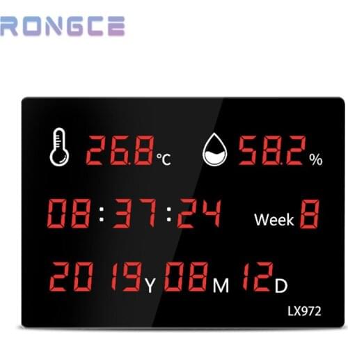 LED Large Size Display Time Temperature Hygrometer High-precision Household Wall Clock Display Instruments With External Probe