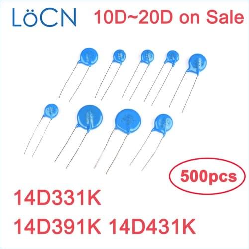 500PCS Varistor 14mm 14D 10D 20D 14D331K 14D391K 14D431K 330V 390V 430V VDR Mass Lot 330 390 430 LoCNService