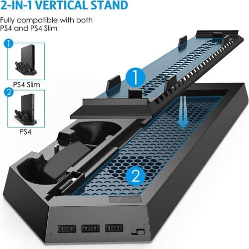 For PS4 Vertical Stand for Sony Playstation 4 Dualshock 4 Controller Dual Charging Docking Station Adjustable Cooling Fan Dock