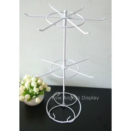 Rotating Metal Iron White Display Rack 12 pegs 2 layer Spinning Tiers for Retail Store Tabletop Counter Stand Shelves