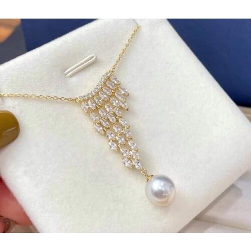 D407 Pearl Pendant Fine Jewelry Round 9-10mm Nature Fresh Water White Pearls Pendants Necklaces for Women Fine Presents