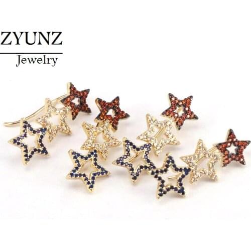 3 Pairs, Fashion Star Ear Cuff Non Pierced Micro Pave CZ Zircon Girl Clip Earring for Women