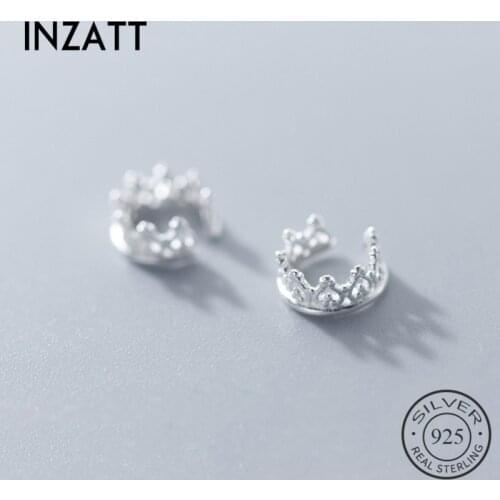 INZATT Real 925 Sterling Silver Hollow Crown Clip Earrings For Women Party Geometric Fine Jewelry 2019 Accessories Gift
