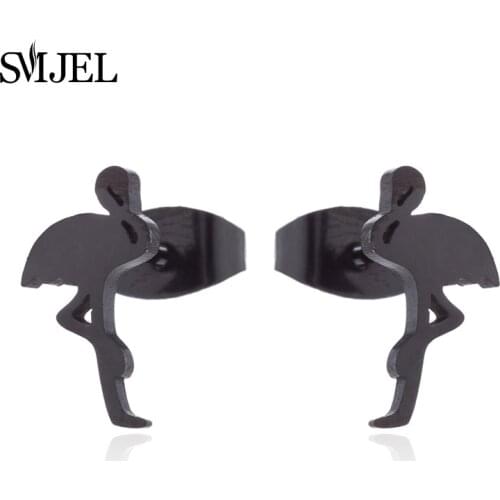SMJEL Punk Earrings Black Stainless Steel Bird Earrings for Women Flamingo Stud Earrings Mothers Day Gifts Christmas Jewelry