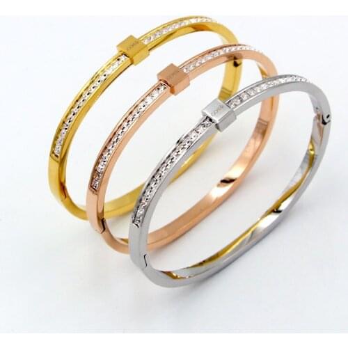 Fashion Stainless Steel Better Letter Crystal Square Bangle Bracelet Rose Gold Color Female Woman Party Wedding Gift