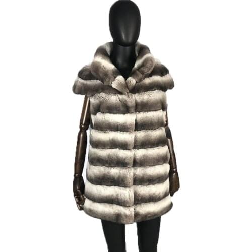 Vest Women Real Rabbit Fur Coat Fashion Chinchilla-Color Waistcoat Winter Hot Sale Jacket