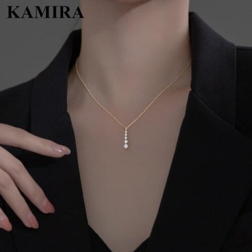 KAMIRA 925 Sterling Silver Romantic Simple Crystal Zircon Pendant Necklace for Women Party Charm Elegant Luxury Jewelry Gift Hot