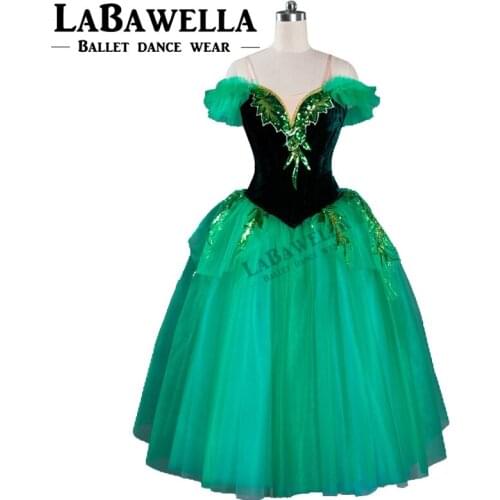 Women Professional Performance Ballerina Dress Girls Romantic Green World Ballet Competiton Long Tutu Dress BT9070