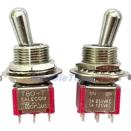 2pc SH T80-T 12mm ON-ON SPDT 6Pin 2Position Maintained Mini Toggle Switch Short Handle 3A 250VAC/5A 125VAC