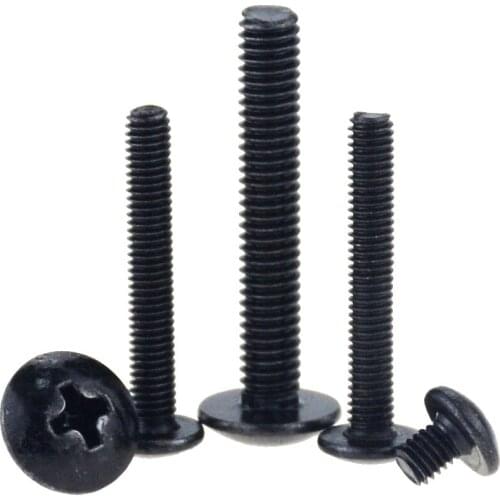 20PCS M4*5-25 Black Carbon Steel Cross Recessed Truss Head Machine Screws Mushroom Big Flat Head Screw Phillips Screw M4x5 M4x10