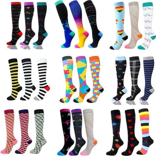 3 Pairs/Pack Compression Socks Running Sports Socks Varicose Veins Edema Knee High 30mmgh Nurses Men Women Compression Stocking