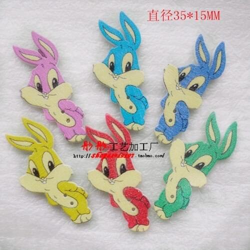 50 Nature Wood Sewing Buttons Scrapbooking 2 Holes Mixed Rabblt Shape 35*15mm