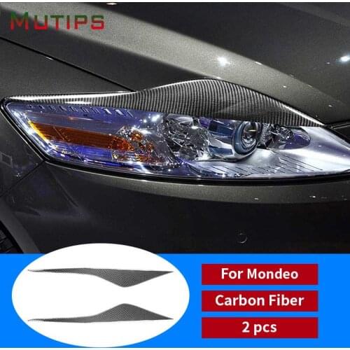 Mutips Car Headlights Eyebrow Eyelids Carbon Fiber Trim Cover Strip Headlamp Stickers Mouldings For Ford Mondeo MK4 2007-2013