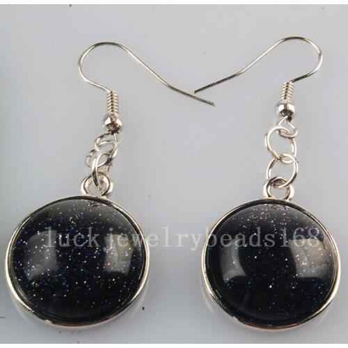 Free Shipping Fashion Jewelry Blue Sand Round Beads Earrings 1Pair C2704