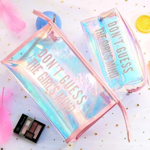 Large Capacity Laser Transparent Pencil Cases Cosmetic Bag Cute Kawaii Pencil Box Pen Case For Girls Stationery School Supplies