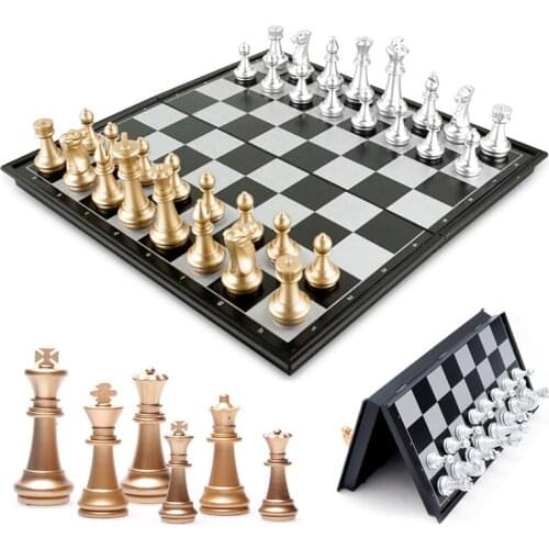 BSTFAMLY plastic chess set, portable game of international chess,folding chessboard magnetic chess game,King 5/6.6/8.1cm, LA39