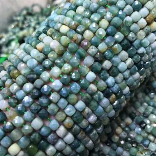 Loose beads square faceted 4-4.5mm green jade/ocean agate for DIY wholesale 14" FPPJ gemstone