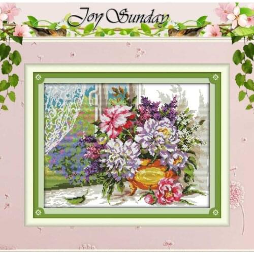 Flowers On The Windowsill Counted Cross Stitch 11CT 14CT Cross Stitch Set Wholesale DIY Cross-stitch Kit Embroidery Needlework