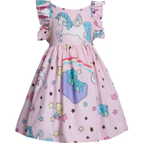 Kids Dresses for Girls Wedding Party Pink Unicorn Dress Summer Sleeveless Princess Dress Baby Girls Clothes Children Vestidos
