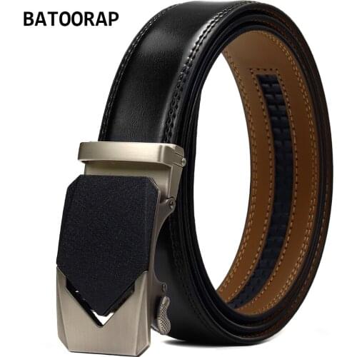 BATOORAP Designer Belt Luxury Brand Men Metal Buckle Automatic Stitching Matte Black Cowhide Male Casual Trouser Straps WL-E049