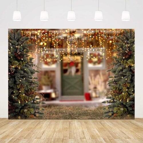 Photography Backdrop christmas tree bokeh wood door background for photo studio glitter dots photo booth background photocall