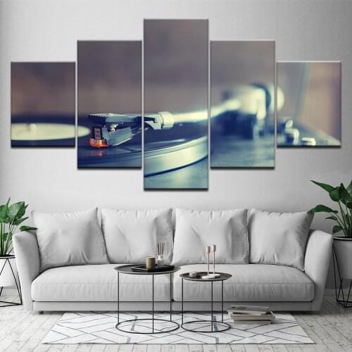 HD Print Canvas Modular Art Music CD Record Painting Home Decor 5 Panel Black And White DJ Player Wall Pictures For Living Room