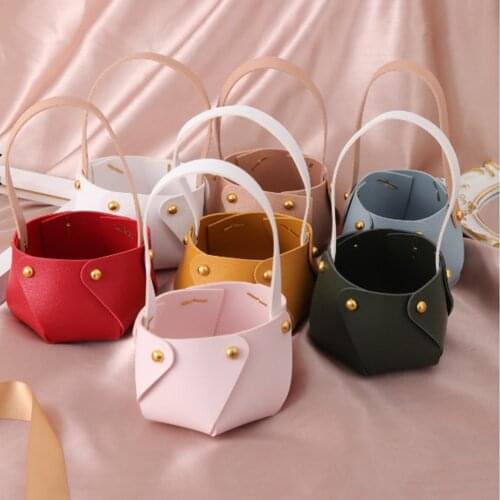 Creative Colorful Leather Portable Bag Candy Gift Small Box Basket Jewelry Packaging Decorative Party Wedding Pouch Wholesale