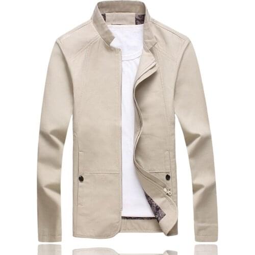 Mens spring autumn high-end fashion business casual cotton stand collar jacket Mens high quality solid color washed slim coat