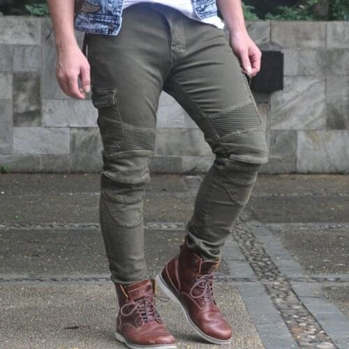 Mens Casual Stretch Skinny Motorcycle Jeans Protective Pad Motorcycle Pants Slim-Fit High-Quality Narrow-Leg Trousers