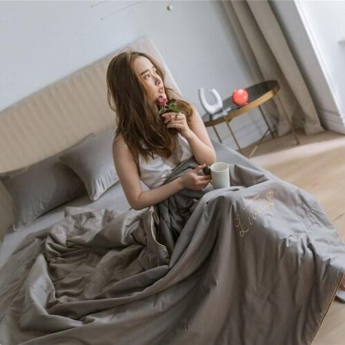 Soft Cool Summer Quilt Solid Color Single Double Breathable Sofa Bed Airplane Travel Gray Pink Cover Duvet Bedspread Queen Size