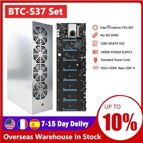 A Set BTC-S37 Miner Motherboard Chassis Case With 1850W PSU 4GB / 8GB DDR3 128GB SSD 4 Cooling Fans VGA+HDMI for Mining BTC ETC