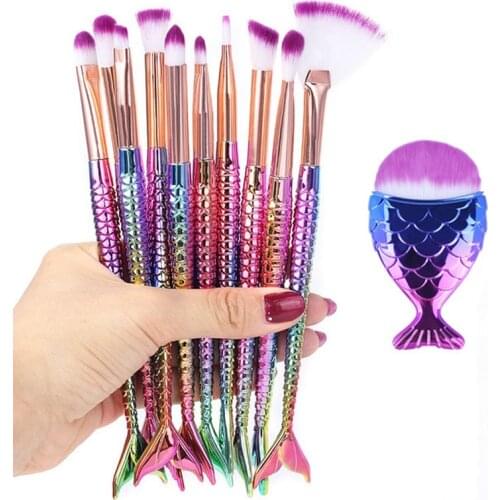 10pcs Makeup Brushes Kit Natural Tool Mermai Pencil Cosmetics Foundation Mermaid Highlighter Face Set Of Bronzer Eyeshadow Lip