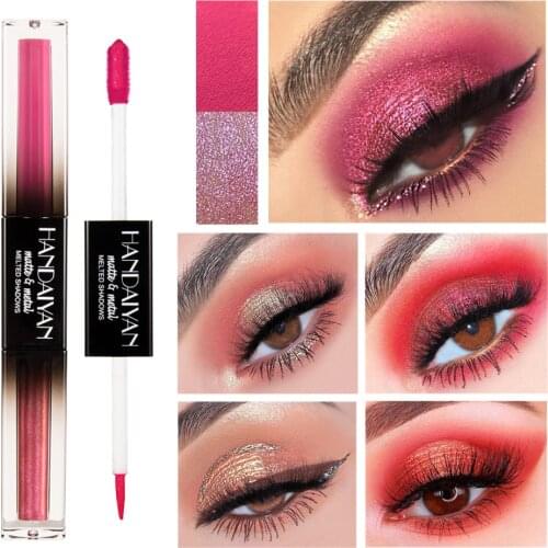New 2 Color Liquid Eyeshadow Pen Double Head Matte & Metallic Glitter Eye Shadow Nude Pigment Women Shiny Eyes Makeup Eyeshadow