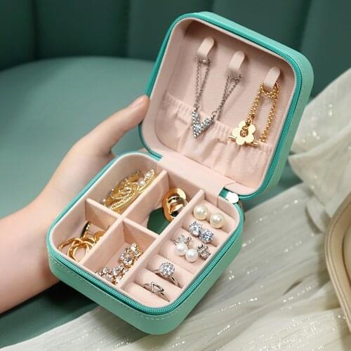 Jewelry Organizer Display Travel Jewelry Case Boxes Portable Pu Leather Earring Necklace Ring Holder Zipper Small Jewelry Case