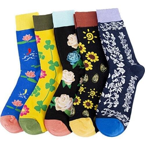 PEONFLY Creative Women Harajuku Novelty Socks Flowers Lotus Pattern Funny Socks New 2019 Cotton Skateboard Long Chaussettes